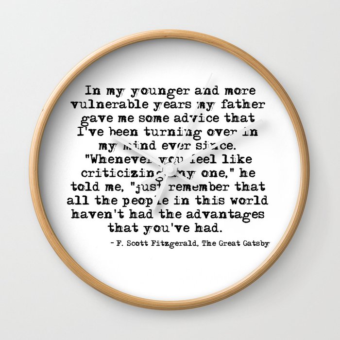 In my younger and more vulnerable years - F Scott Fitzgerald Wall Clock