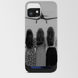 Sisters stand united; airplane coming in for a landing head on at three women sisterhood girl power black and white photograph - photography - photographs iPhone Card Case