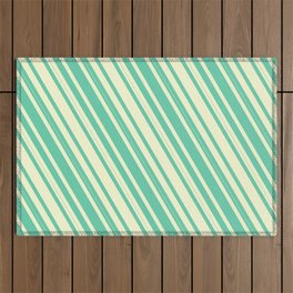 [ Thumbnail: Light Yellow & Aquamarine Colored Lined Pattern Outdoor Rug ]