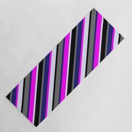 [ Thumbnail: Colorful Fuchsia, Lavender, Black, Dim Grey & Midnight Blue Colored Stripes/Lines Pattern Yoga Mat ]