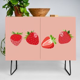 Strawberry - Colorful Summer Vibes Berry Art Design on Red Credenza
