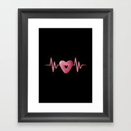 Heartbeat line with cute pink heart shaped donut illustration Framed Art Print