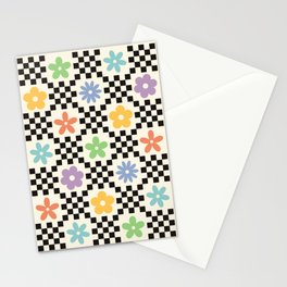 Retro Colorful Flower Double Checker Stationery Card