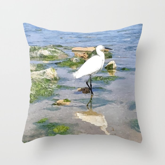 A Heron by the sea Throw Pillow