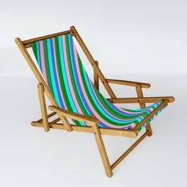 [ Thumbnail: Eye-catching Cyan, Royal Blue, Light Pink, Sea Green & Green Colored Striped Pattern Sling Chair ]