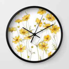 Yellow Cosmos Flowers Wall Clock