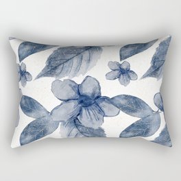Navy Blue Watercolor Floral Pattern Rectangular Pillow