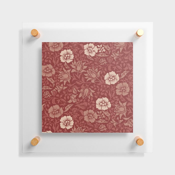 Arts and Crafts Inspired Floral Pattern Red Floating Acrylic Print
