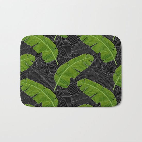 Banana Leaves_Bg Black Bath Mat