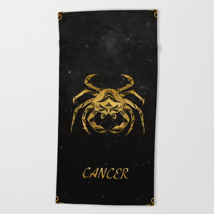 Astrology Horoscope  Zodiac Cancer Gold Black Beach Towel