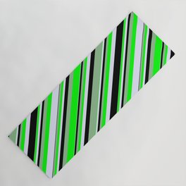 [ Thumbnail: Dark Sea Green, Lime, Lavender, and Black Colored Lines/Stripes Pattern Yoga Mat ]
