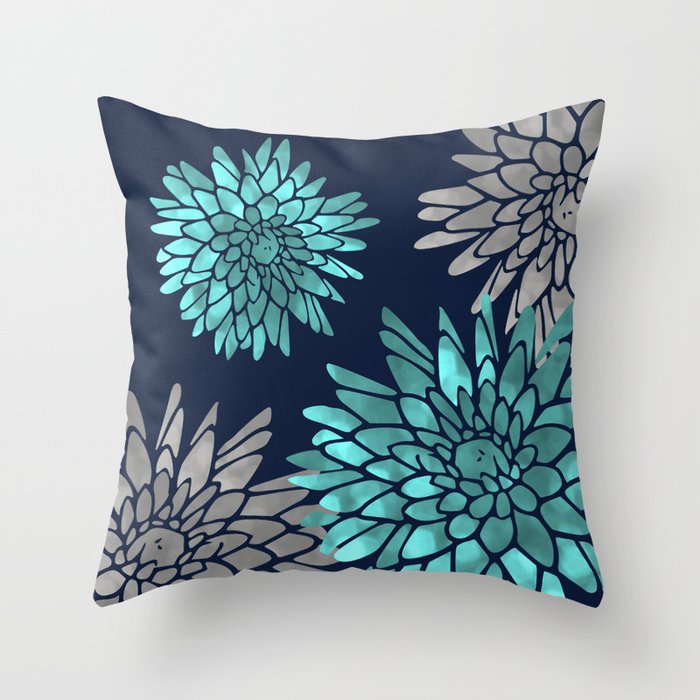 Society6 Floral Chrysanthemum Modern Navy Aqua by Megan Morris on Throw Pillow