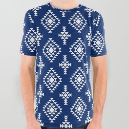Blue and White Native American Tribal Pattern All Over Graphic Tee