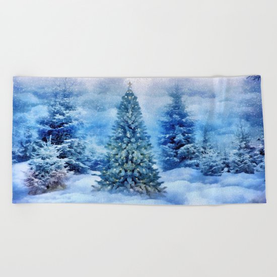 Christmas tree scene Beach Towel