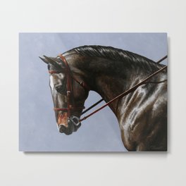 Brown Dressage Horse Metal Print | Horseportrait, Animal, Painting, Dressagehorse, Equestrian, Oil, Bayhorse, Brownhorse, Realism, Horses 