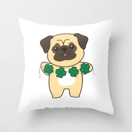 Pug Shamrocks Cute Animals For Happiness Throw Pillow