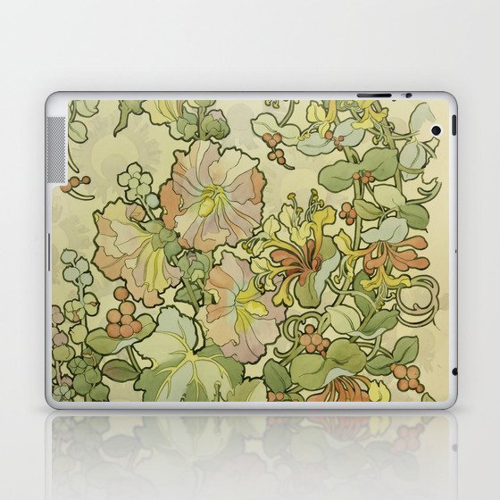 Alphonse Mucha "Printed textile design with hollyhocks in foreground" Laptop & iPad Skin