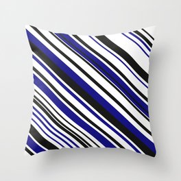 Diagonal Stripes pattern Geometric Design blue white black Throw Pillow