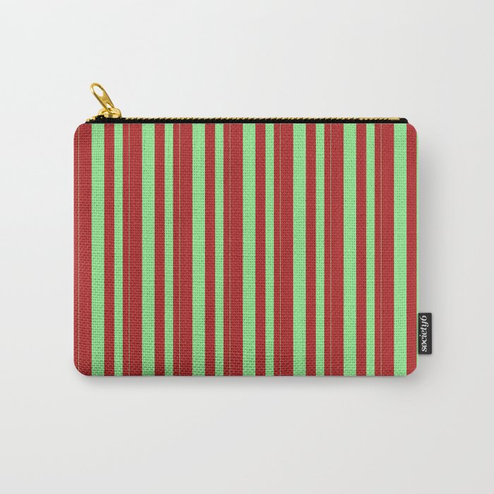 Light Green and Red Colored Pattern of Stripes Carry-All Pouch