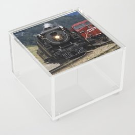 Old Meets New - The Canadian Pacific Steam Train 2816 meets a modern locomotive Acrylic Box