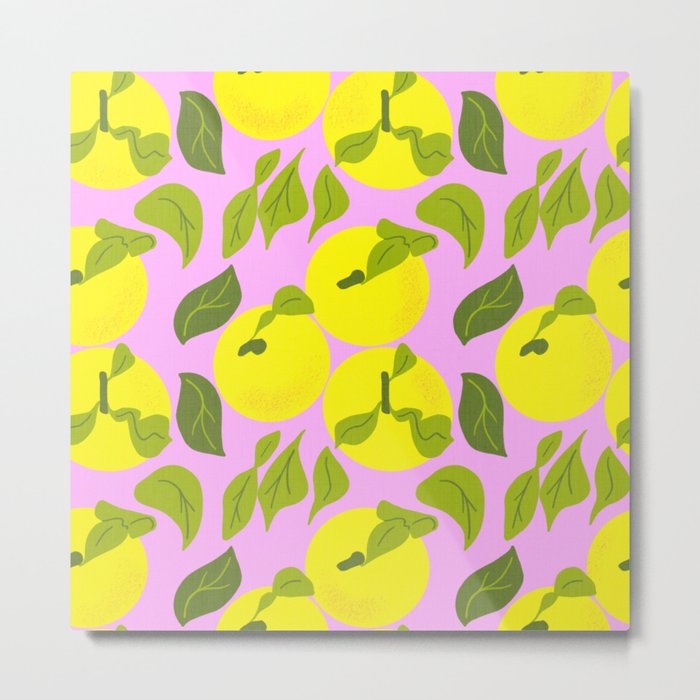 Modern Tropical Yellow Yuzu Fruit Pattern Metal Print