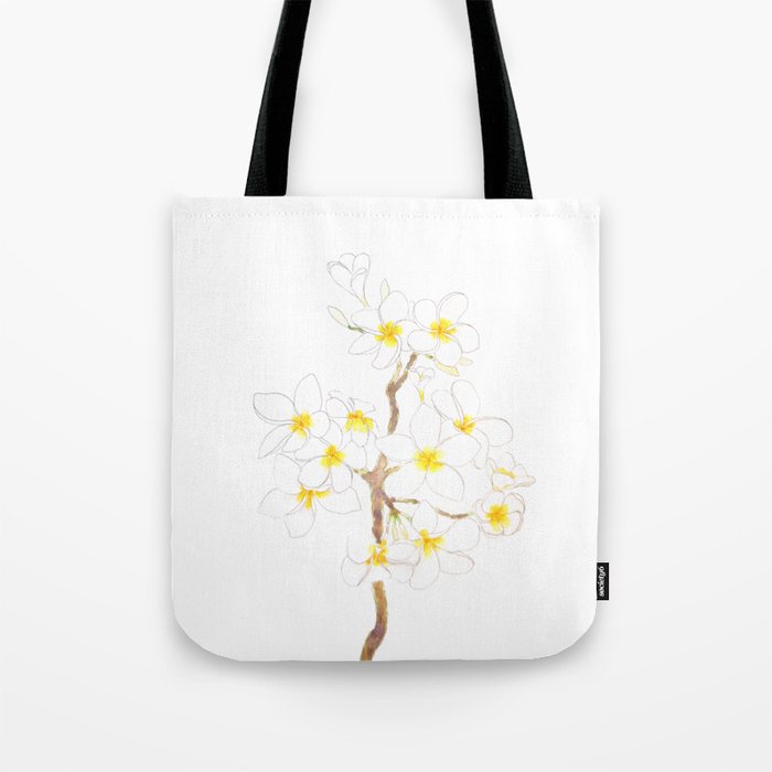  white Plumeria  frangipani flowers  ink and watercolor  Tote Bag