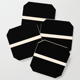 Single Stripe Minimalist Modern Color Block in Almond Cream and Black Coaster