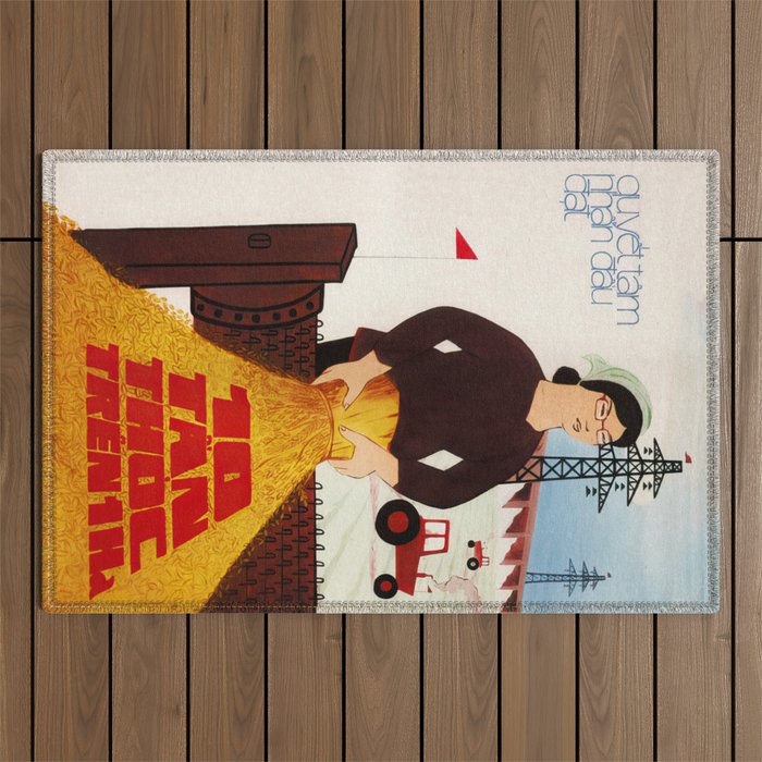 Vietnamese Poster:  Determined to achieve 10 tons of rice per hectare.  Outdoor Rug