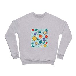 Paper space adventure I // aqua background multicoloured solar system paper cut planets origami paper spaceships and rockets Crewneck Sweatshirt