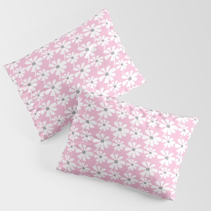 Daisies In The Summer Breeze - Pink Grey White Pillow Sham