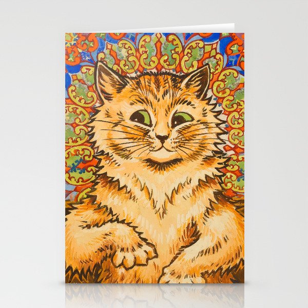 Cat Playing a Piano in Front of a Psychedelic Background by Louis Wain Stationery Cards
