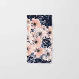 Festive, Floral Watercolor Print, Navy and Pink Hand & Bath Towel