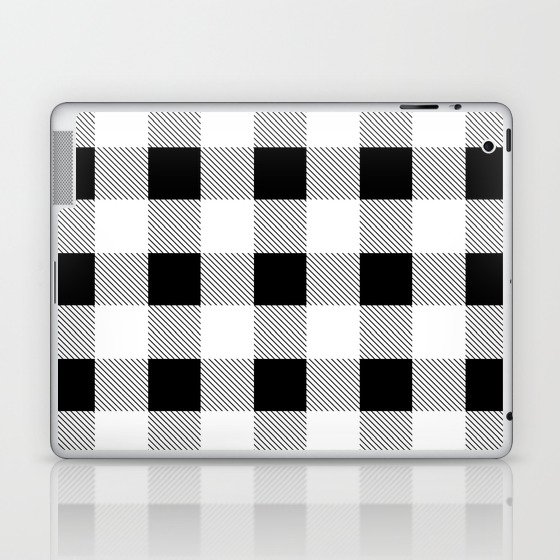 western country french farmhouse black and white plaid tartan gingham print Laptop & iPad Skin