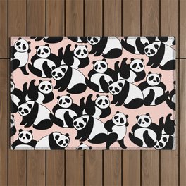 Black and White Panda Playground pattern on Pink Outdoor Rug