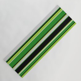 [ Thumbnail: Green, Light Gray, Forest Green, and Black Colored Stripes Pattern Yoga Mat ]