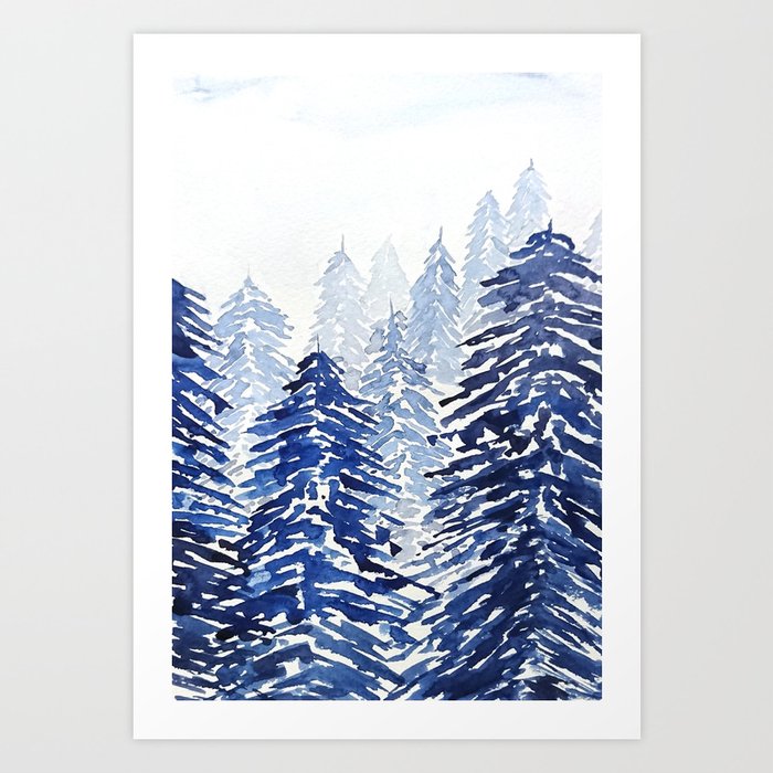 A snowy pine forest watercolor  Art Print