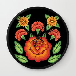 Mexican Folk Pattern – Tehuantepec Huipil flower embroidery Wall Clock