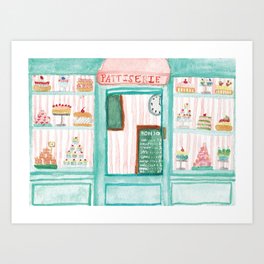 Patisserie Watercolor Storefront Art Print