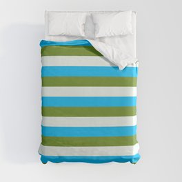 [ Thumbnail: Deep Sky Blue, Green, and Mint Cream Colored Striped/Lined Pattern Duvet Cover ]