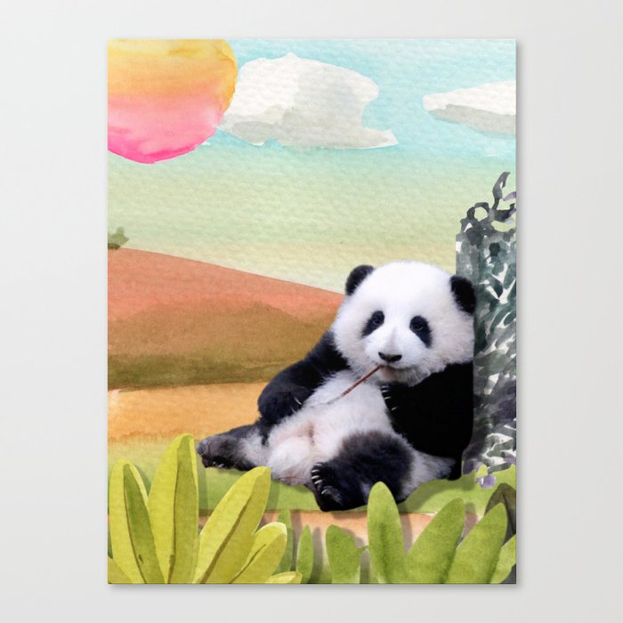 Cute Watercolor Panda Canvas Print