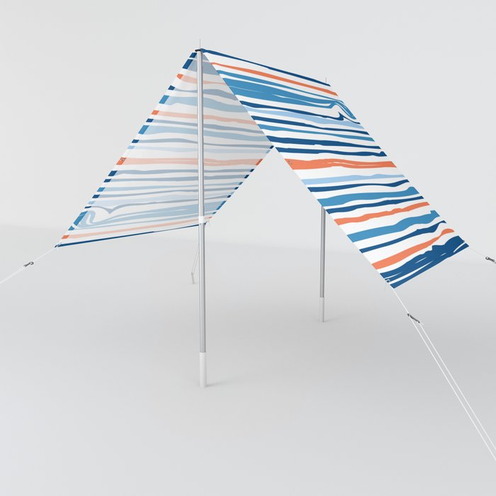 Modern Abstract Ocean Wave Stripes in Classic Blues and Orange Sun Shade