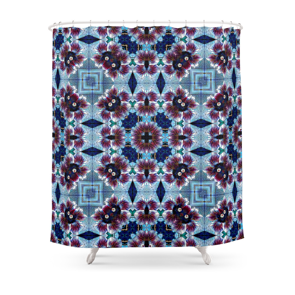 Pattern Hibiscus Red / White 3 Shower Curtain by cassy67_