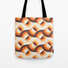 Here comes the sun // brown and orange gradient 70s inspirational groovy geometric suns Tote Bag