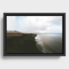 Moody black sand beach in Iceland - Landscape Photography Framed Canvas