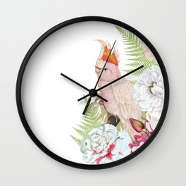 Vintage & Shabby Chic - Antique Pink Cockatoo With Tropical Flowers 1 Wall Clock