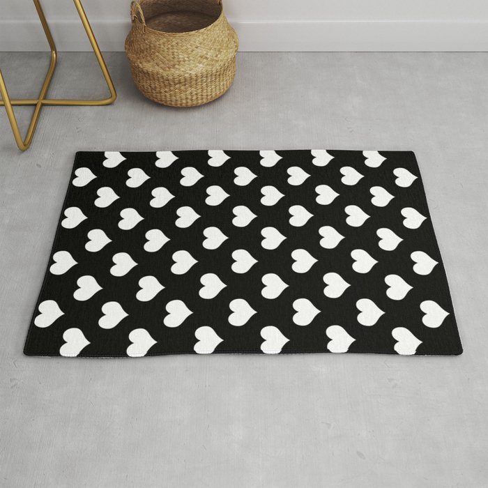Black And White Hearts Minimalist Line Drawing Rug