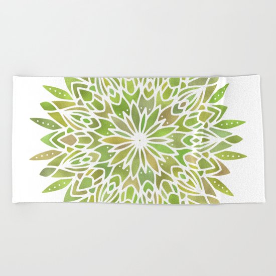 Mandala Desert Cactus Green Beach Towel
