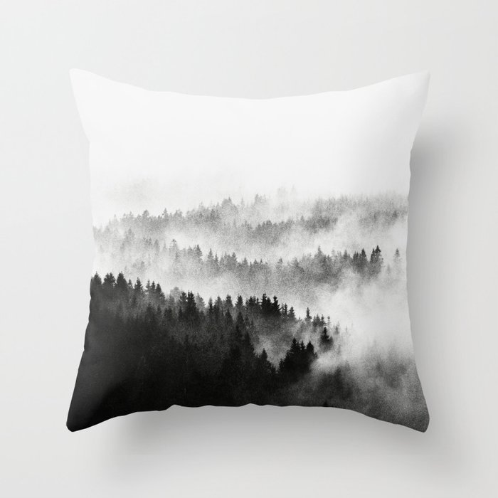 The Waves // Silent Hedges In A Misty Wilderness Dark Mood Forest With Cascadia Trees Covered In Fog Throw Pillow