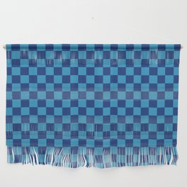 Checker Pattern 345 Blue and Cyan Blue Wall Hanging