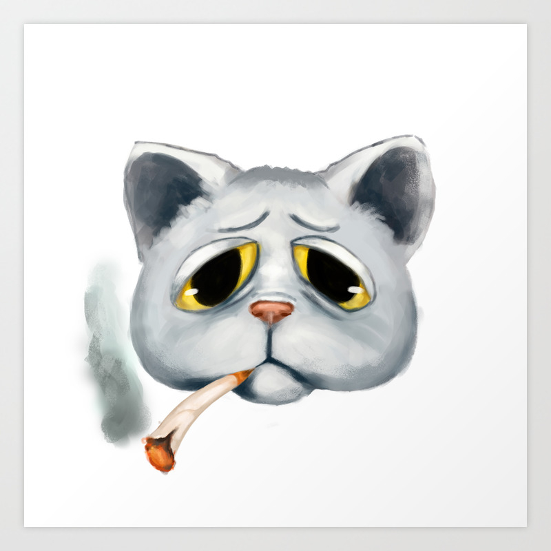 Sad Cat Illustration Art Print By Infernal Tulip Society6